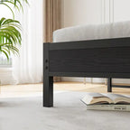 Cadre de lit plateforme Queen noir avec tête de lit de rangement, 1 personne, métal et bois