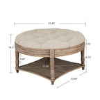 Pouf rond capitonné gris clair avec plateau en bois, 2 niveaux de rangement, 1 personne